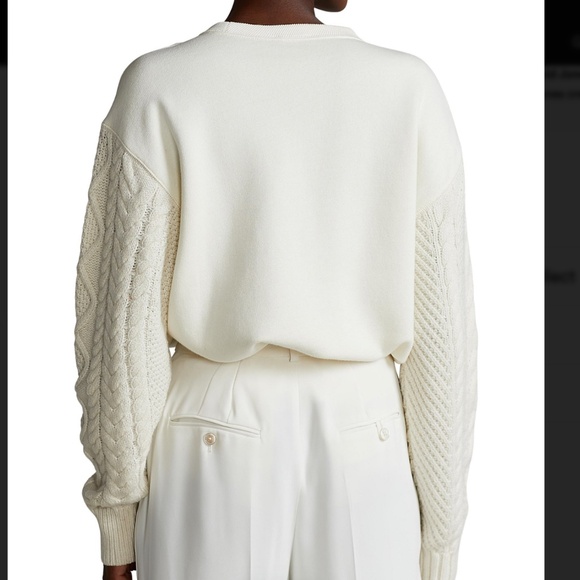 RARE Polo Ralph Lauren Cream Hybrid Sweater & Fleece Crewneck Sweatshirt, Small - Picture 2 of 16